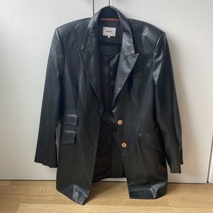 Nanushka black leather coat. Hathi vegan leather blazer style